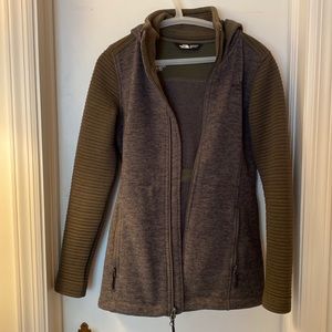 North Face Mixed-Texture Sweater Jacket, olive green, size Small